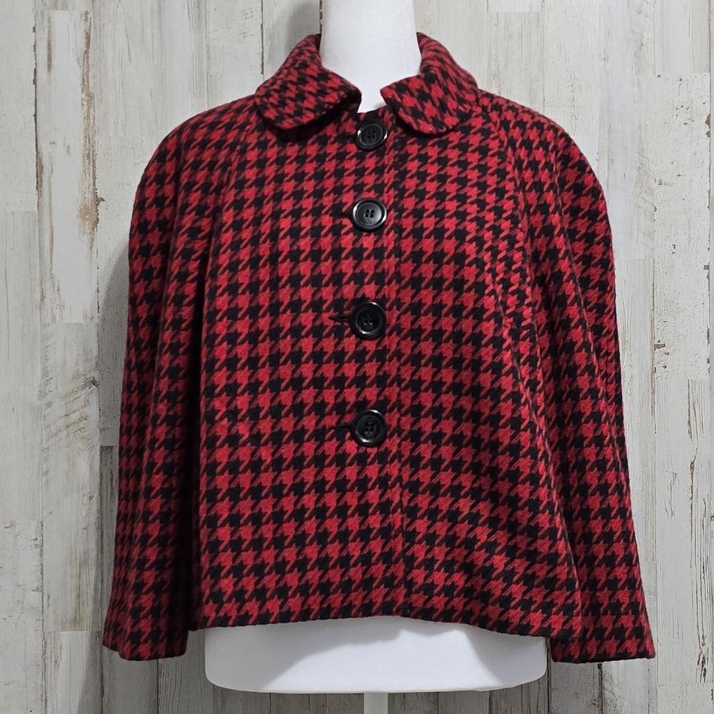 Briggs New York Red Black Houndstooth Jacket Size 12 Petite